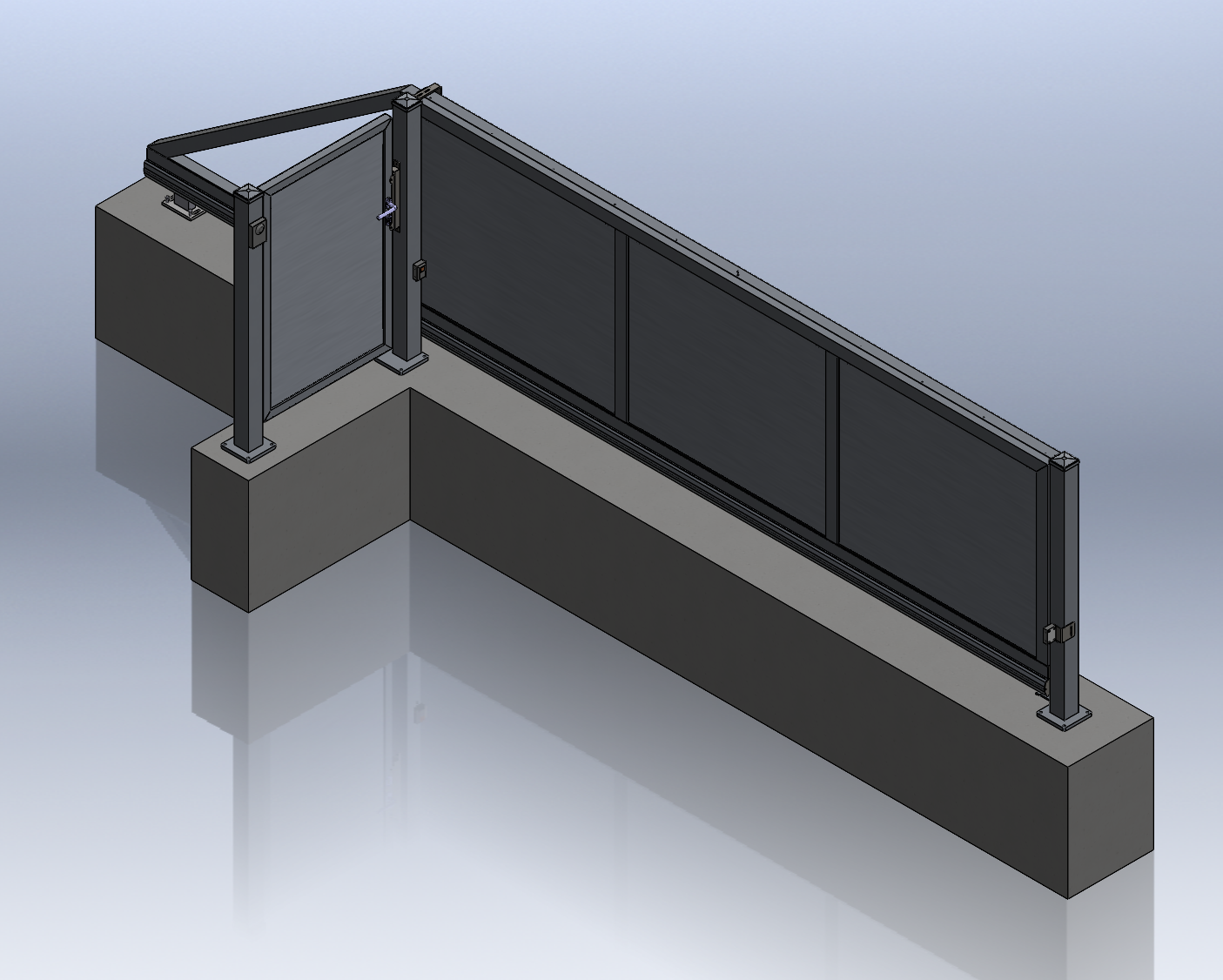 Außenansicht des Schiebetors als 3D-CAD-Modell