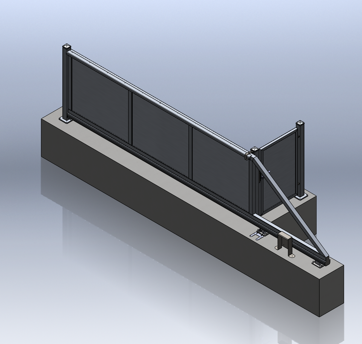 Innenansicht des Schiebetors als 3D-CAD-Modell