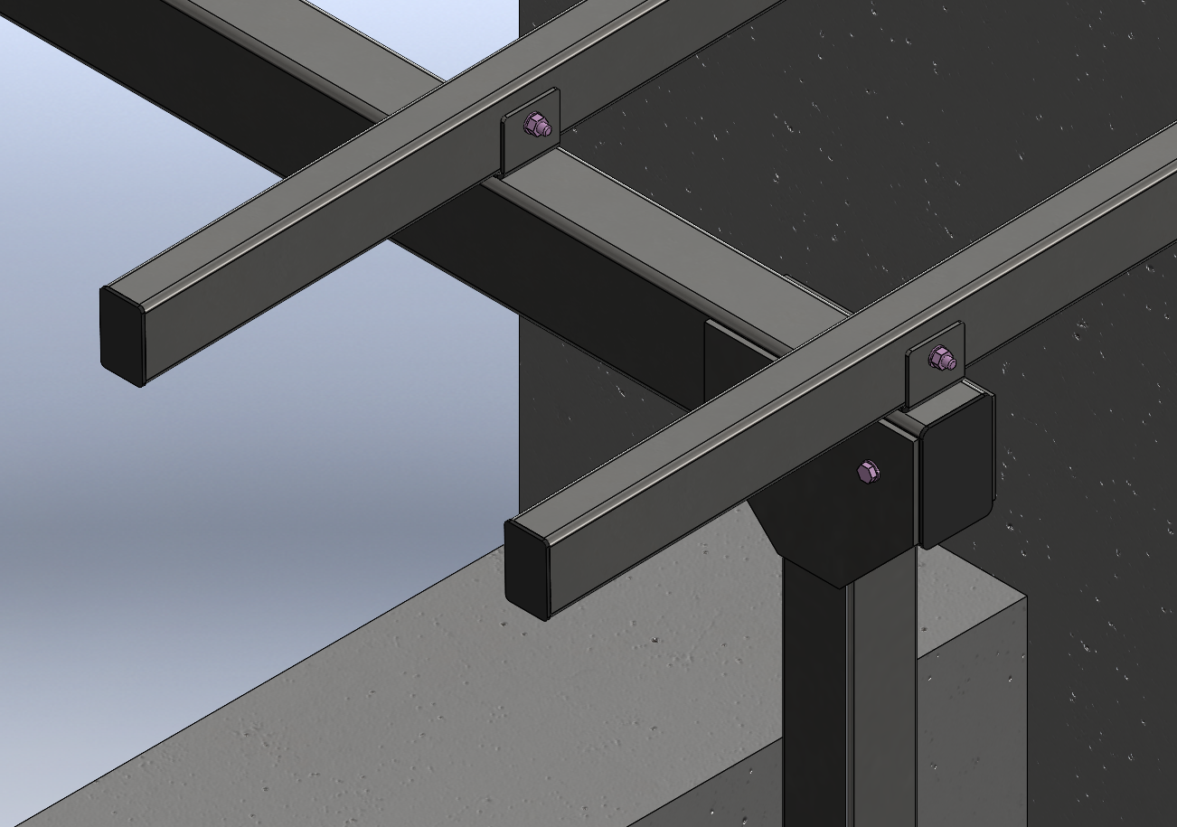 Verbindungsdetail der Vordachkonstruktion im CAD-Modell