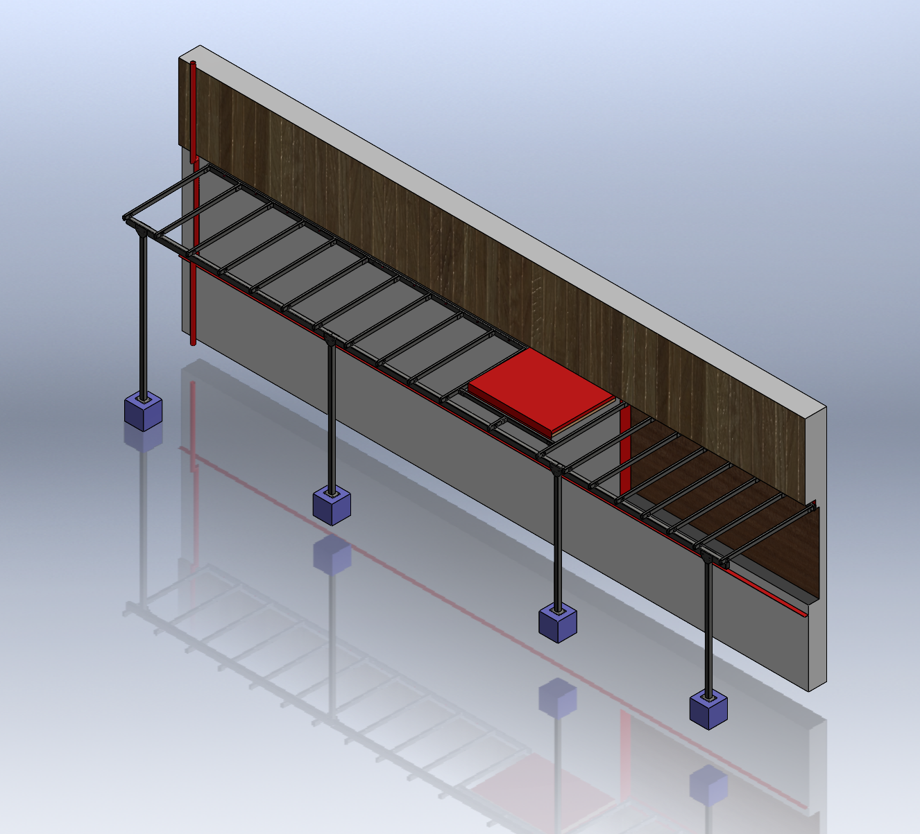 Gesamtansicht der Vordachkonstruktion im CAD-Modell